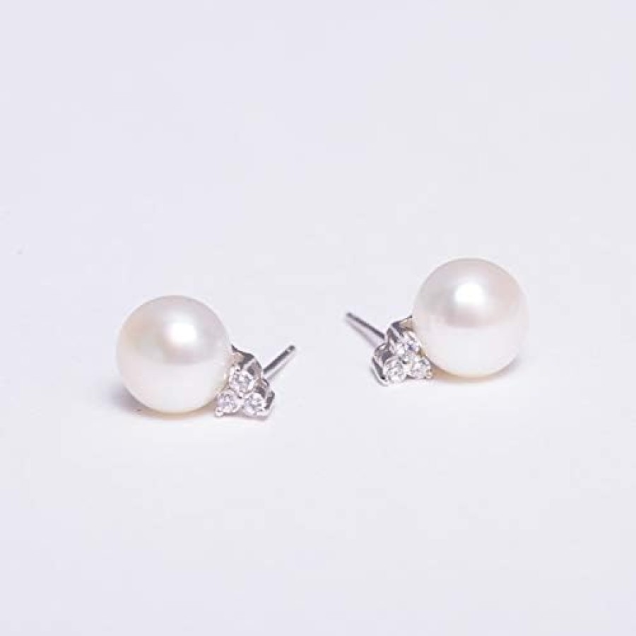 8-9mm Freshwater Pearl Earrings for Women 925 Sterling Silver CZ Stud Earrings -VIKI LYNN