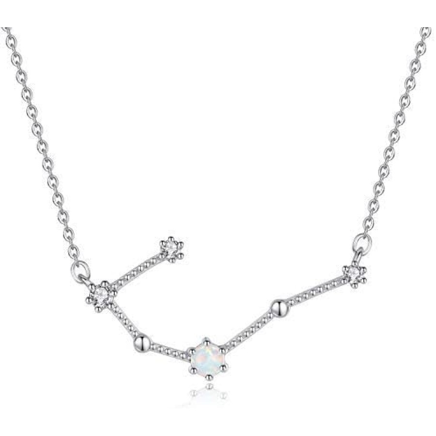 VIKI LYNN 925 Sterling Silver Created Opal Zodiac Necklace (Color: Cancer)