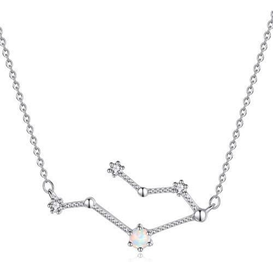 VIKI LYNN 925 Sterling Silver Created Opal Zodiac Necklace (Color: Gemini)