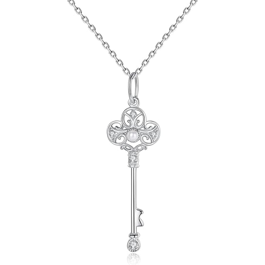 VIKI LYNN Retro Carved Key Pendant Necklace for Women 925 Sterling Silver