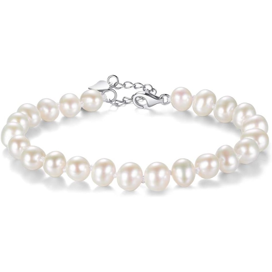 VIKI LYNN AAA 7-8mm Freshwater Cultured Pearl Bracelets for Women Adjustable Chain 7 inch