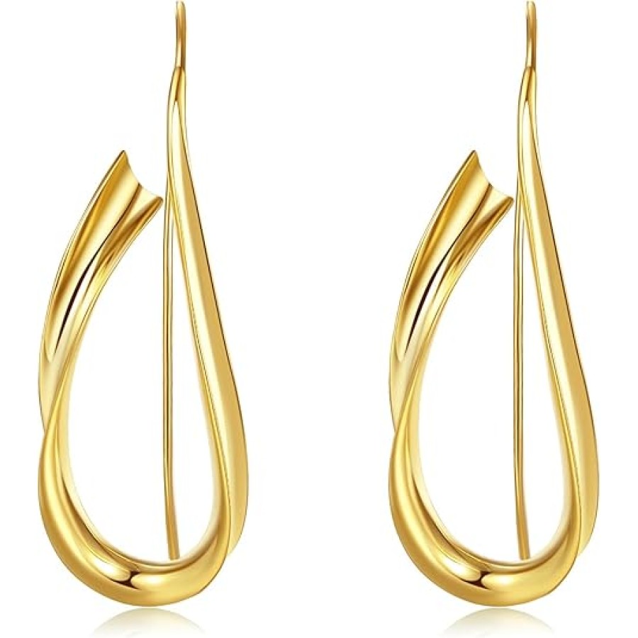 VIKI LYNN Streamline Drop Hook Earrings for Women Statement Earrings (Color: Gold)