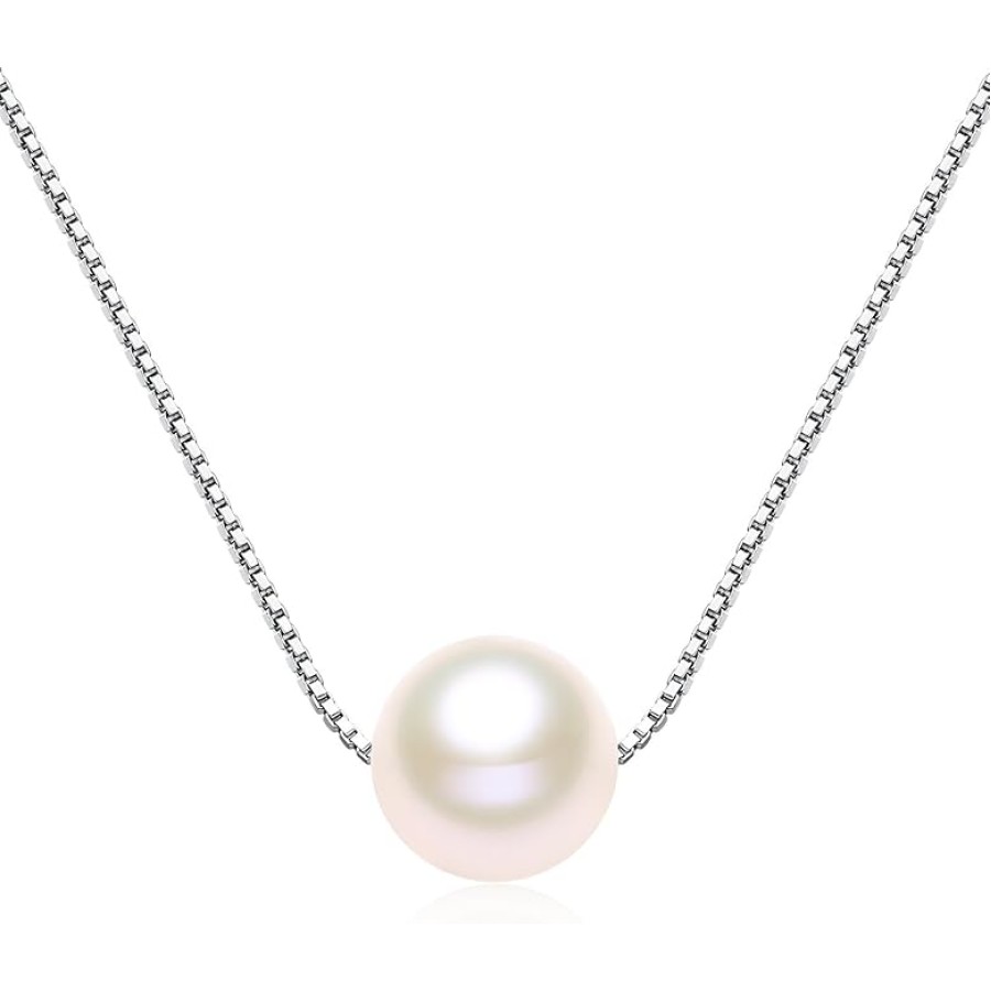 VIKI LYNN Single Pearl Necklace 7-8mm Freshwater Cultured Pearl 925 Sterling Silver Box Chain