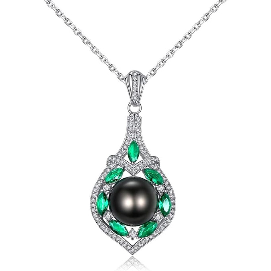 VIKI LYNN Tahitian Cultured Black Pearl Pendant Necklace 10-11mm AAA Quality Sterling Silver CZ for Women