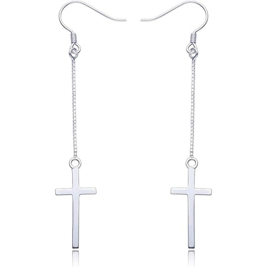 VIKI LYNN 925 Sterling Silver Dangle Cross Earrings, Cross Stud Earrings (Cubic Zirconia Mounted) Fashion Jewelry for Women, Girls