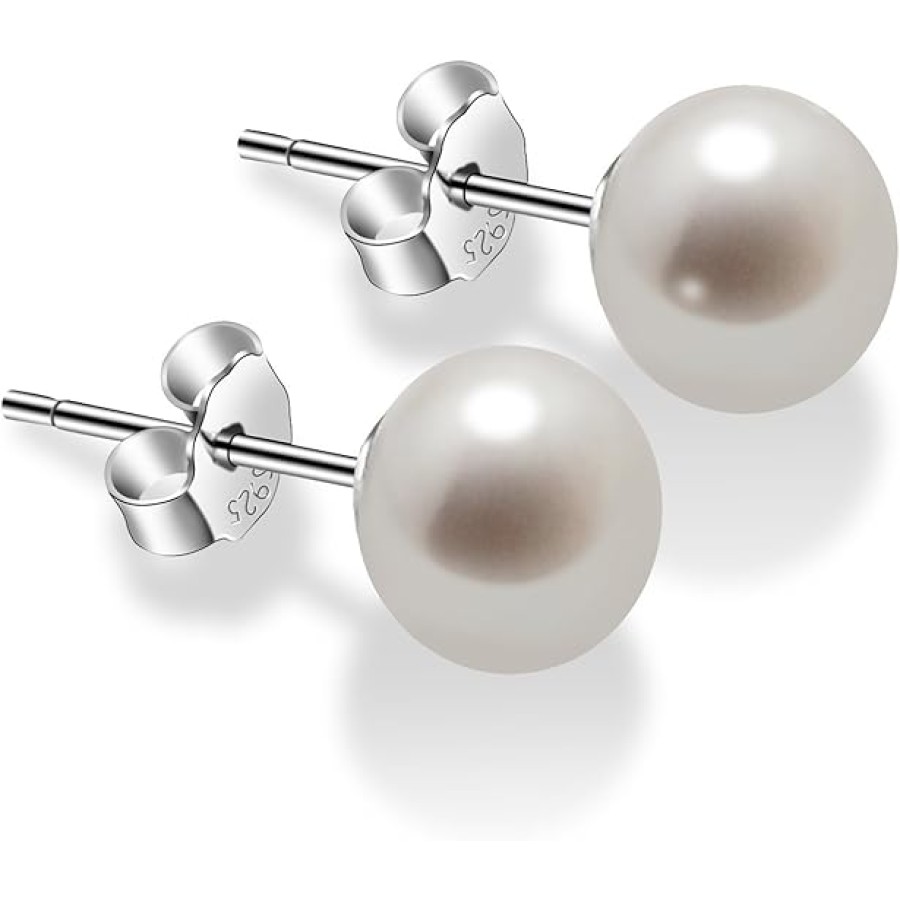 Pearl Earrings for Women 7-9mm Freshwater Cultured Pearl Stud Earrings 925 Sterling Silver - VIKI LYNN