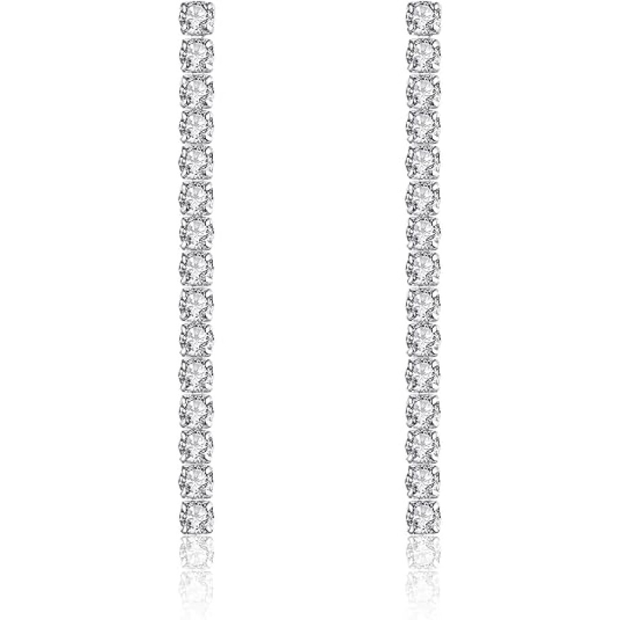 VIKI LYNN 925 Sterling Silver Long Cubic Zirconia Crystal Dangle Drop Earrings for Women