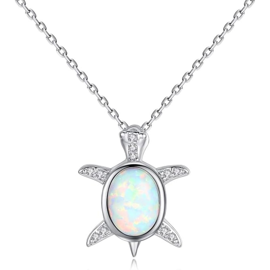 VIKI LYNN Sea Turtle Necklace Sterling Silver Created Opal Jewelry for Women