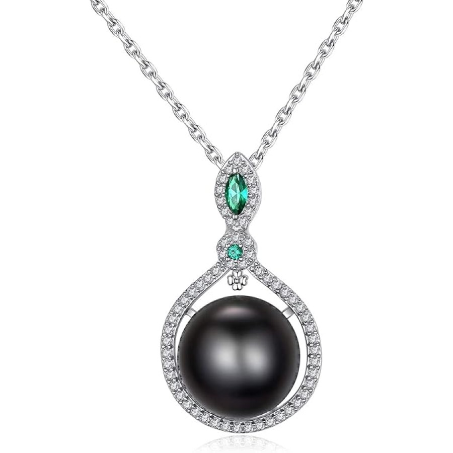 VIKI LYNN 10-11mm AAA Quality Tahitian Cultured Black Pearl Pendant Necklace Sterling Silver CZ for Women