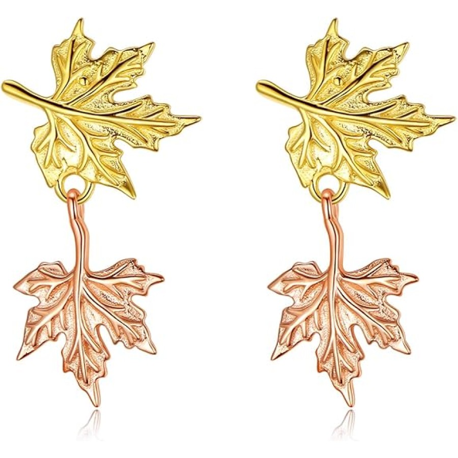 VIKI LYNN Sterling Silver Gold Plated Double Maple Leaf Stud Earrings for Women Fashion Jewelry