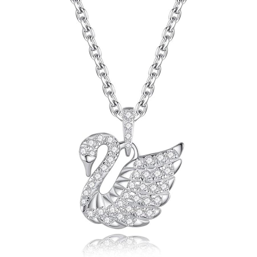 VIKI LYNN 925 Sterling Silver Cubic Zirconia Elegant Swan Pendant