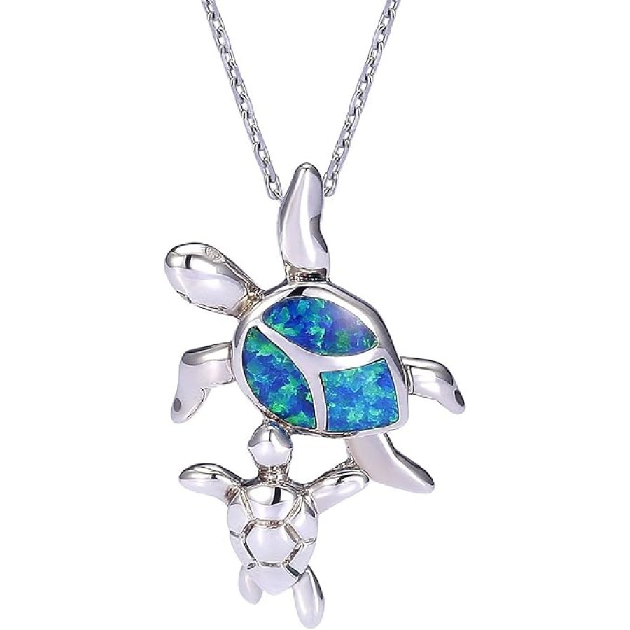 VIKI LYNN Synthetic Opal Necklace with Turtle 925 Sterling Silver Jewelry for Women