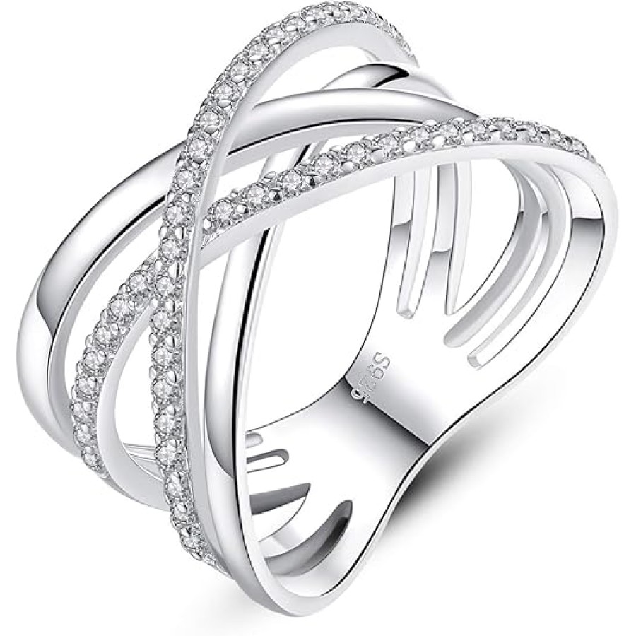 VIKI LYNN Criss Cross Rings for Women 925 Sterling Silver Wide Band Rings