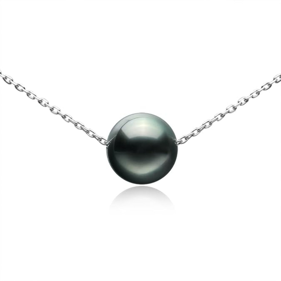 VIKI LYNN Tahitian Black Pearl Necklace for Women 9-10mm Off-Round Tahitian Cultured Black Pearl Pendant with 925 Sterling Silver Chain (Style: tahitian pearl 1)