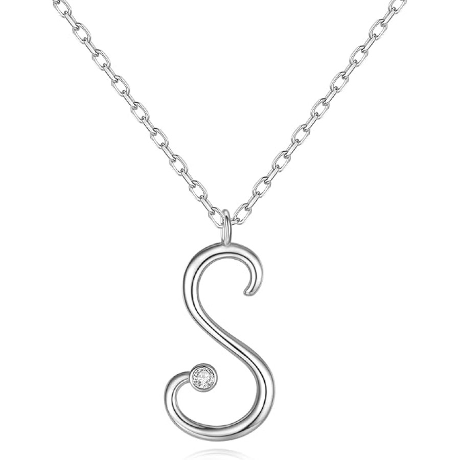 VIKI LYNN Initial Necklace for Women 18K White Gold Plated Sterling Silver 26 Latin Cursive Letters Personalized Necklace (A-Z)