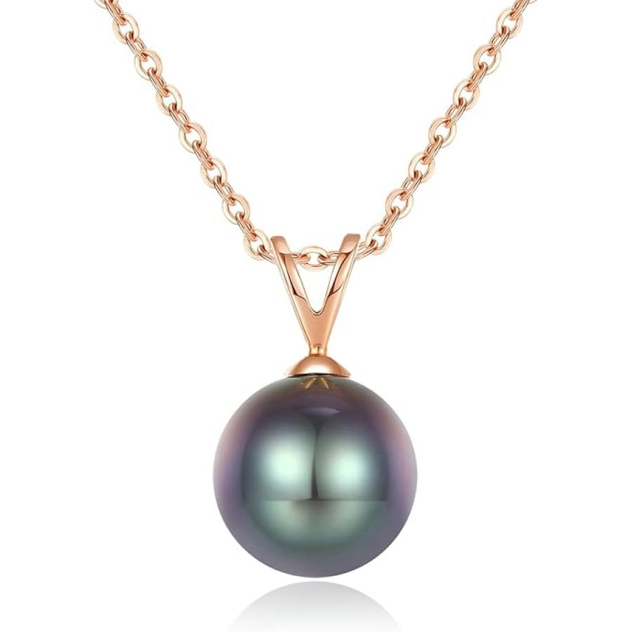 VIKI LYNN Tahitian Black Pearl Necklace for Women 9-10mm Teardrop-shaped Tahitian Cultured Black Pearl Pendant with 925 Sterling Silver Chain (Color: rose gold)