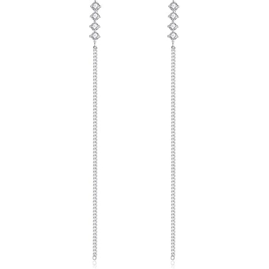 VIKI LYNN 925 Sterling Silver Cubic Zirconia Crystal Long Dangle Drop Chain Line Earrings for Women