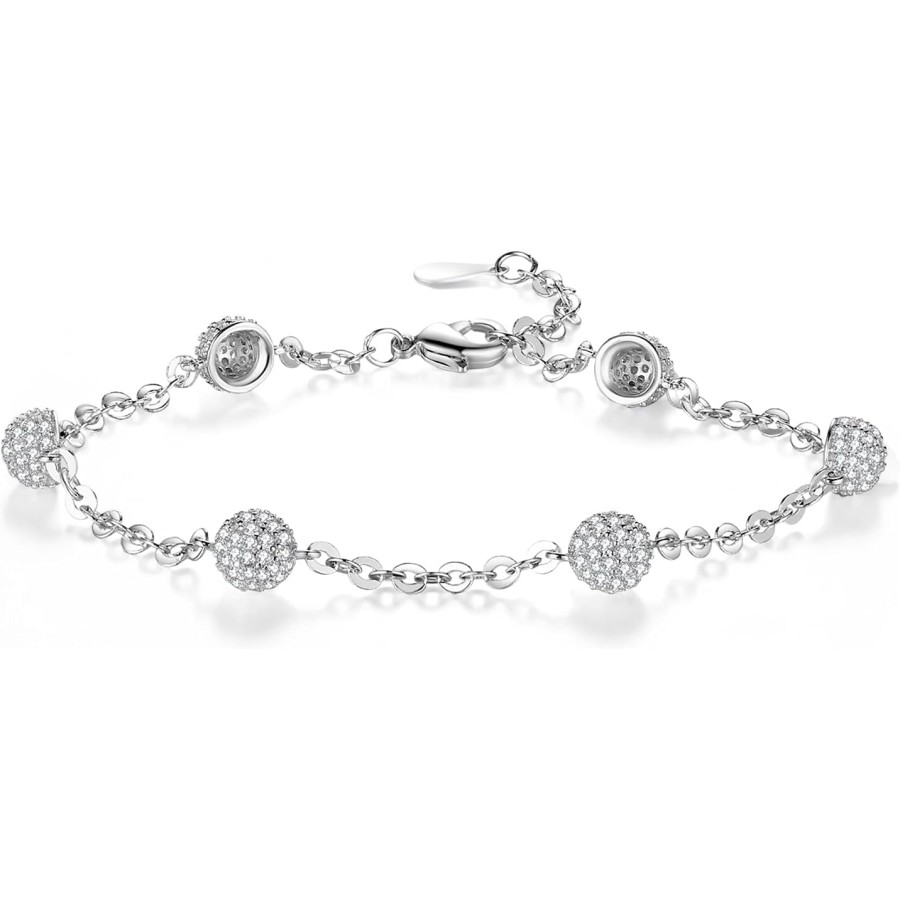 VIKI LYNN Copper Chain Link Bracelet with Hemisphere Cubic Zirconia Ball for Women