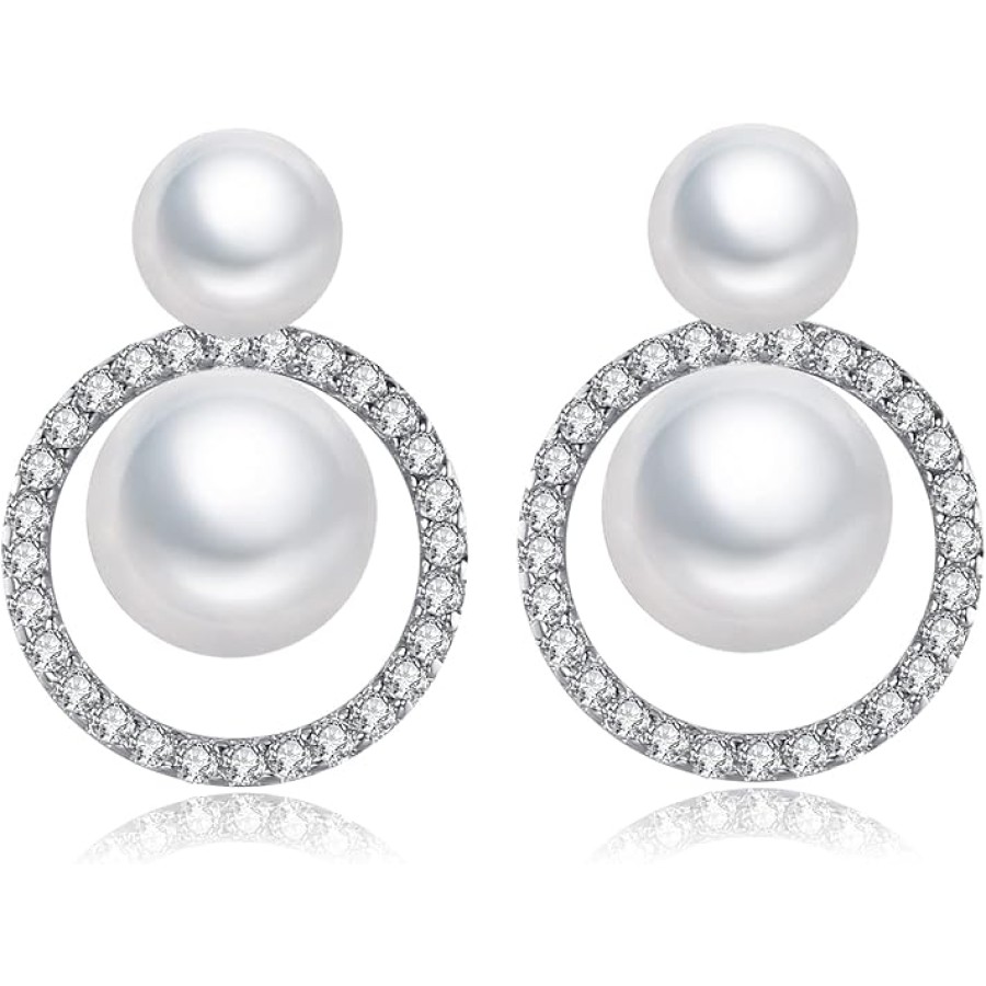 VIKI LYNN Freshwater Cultured Double Pearl Stud Earrings for Women Double Ball Sterling Silver Earrings