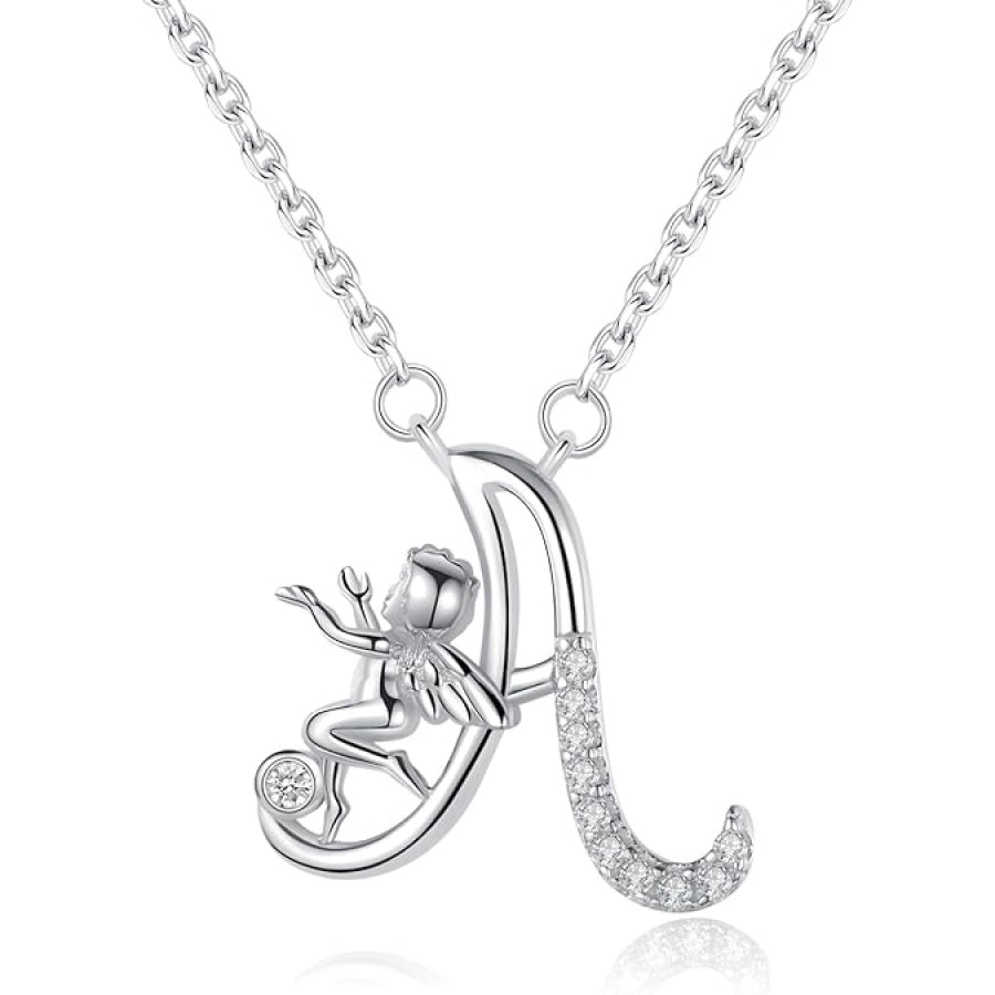 VIKI LYNN Initial Necklace for Women 925 Sterling Silver 26 Alphabets Letter and Angel Necklace (A-Z)