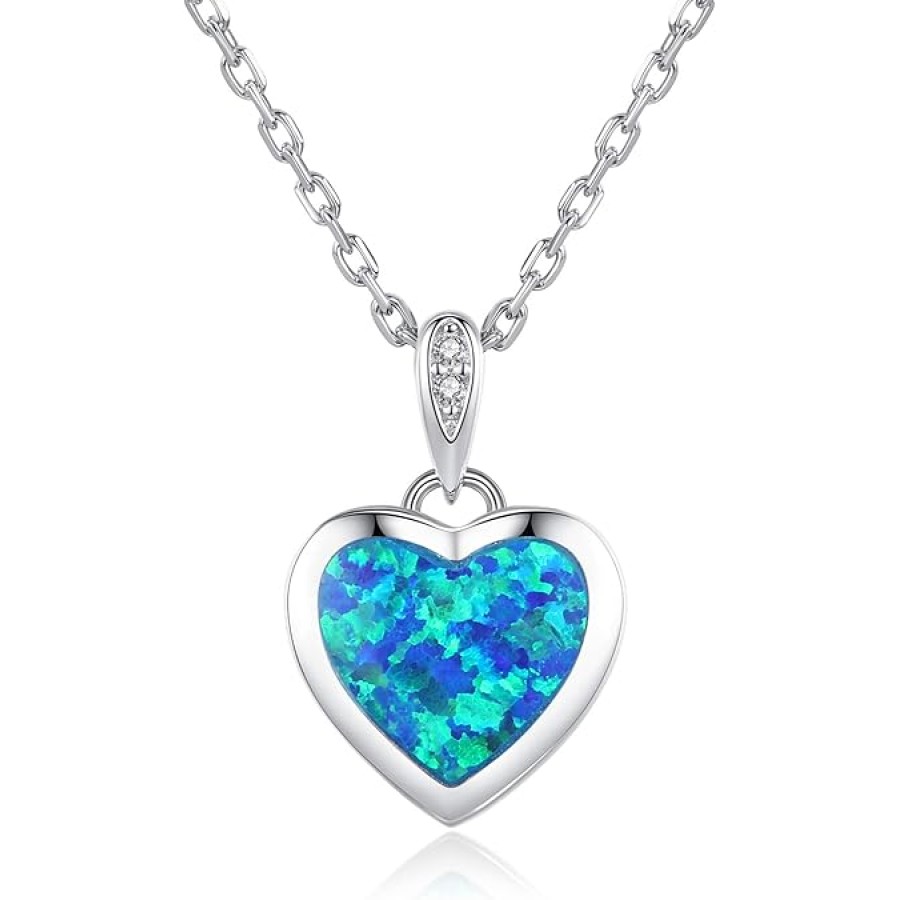 VIKI LYNN Created Blue Opal Heart Necklace 925 Sterling Silver Opal Jewelry for Women