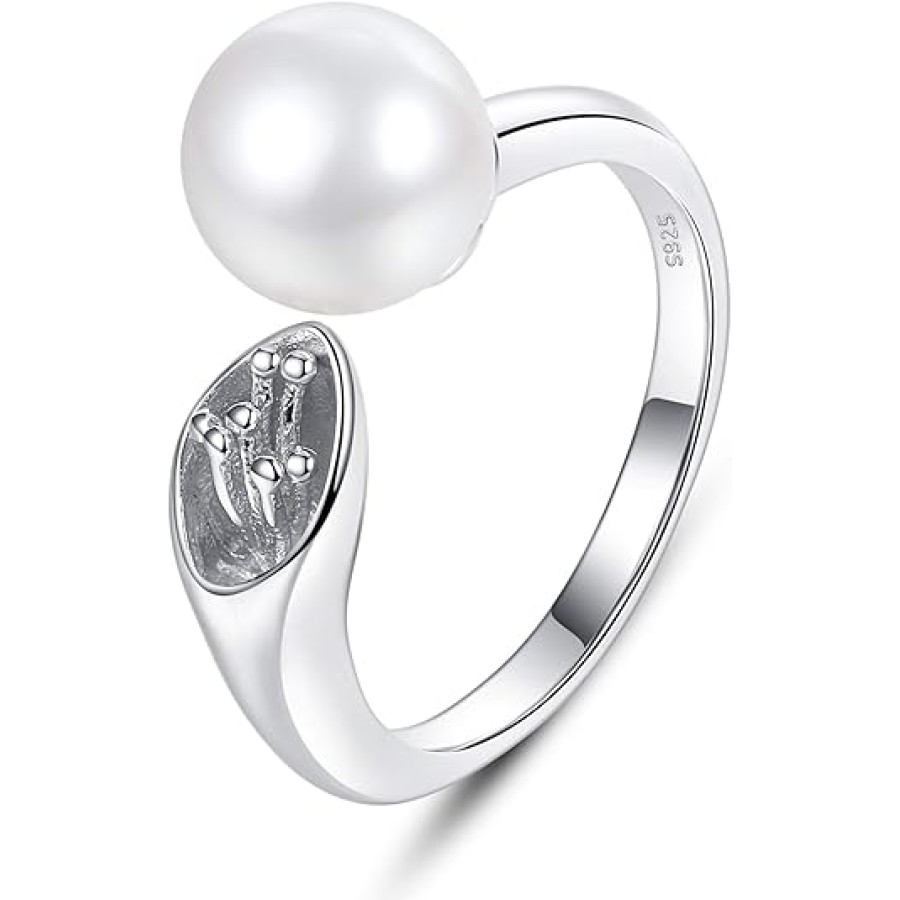 VIKI LYNN 925 Sterling Silver Adjustable 8-9mm Freshwater Button Pearl Ring