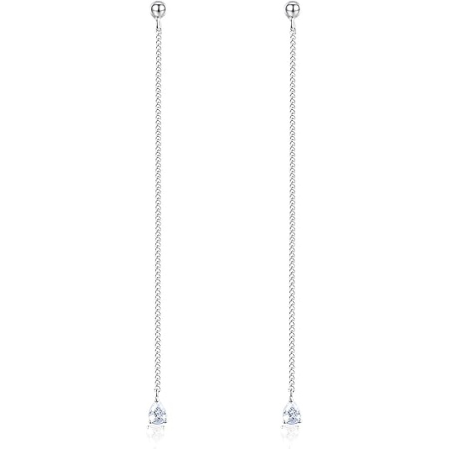 VIKI LYNN 925 Sterling Silver Long Chain Waterdrop Cubic Zirconia Dangle Earrings for Women