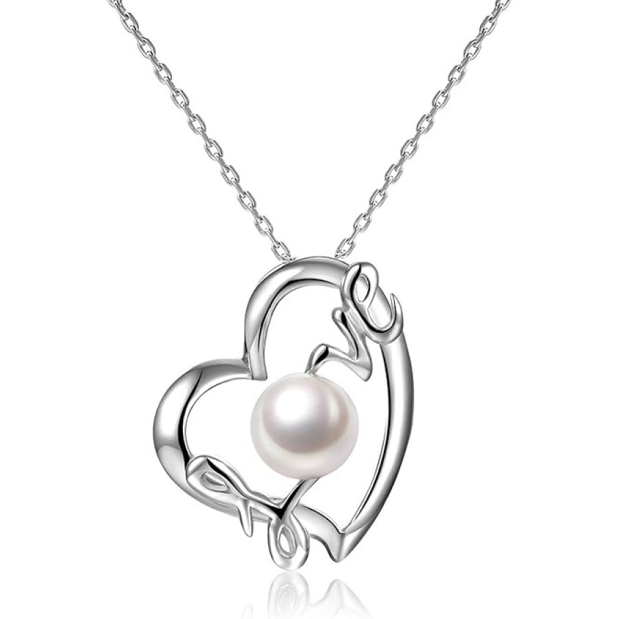 VIKI LYNN Love Heart Pendant 7-8 mm Freshwater Cultured Pearl Necklace Sterling Silver for Women