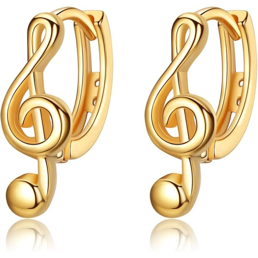 VIKI LYNN Music Note Hoop Earrings for Women 925 Sterling Silver 18K Gold Plated Jewelry