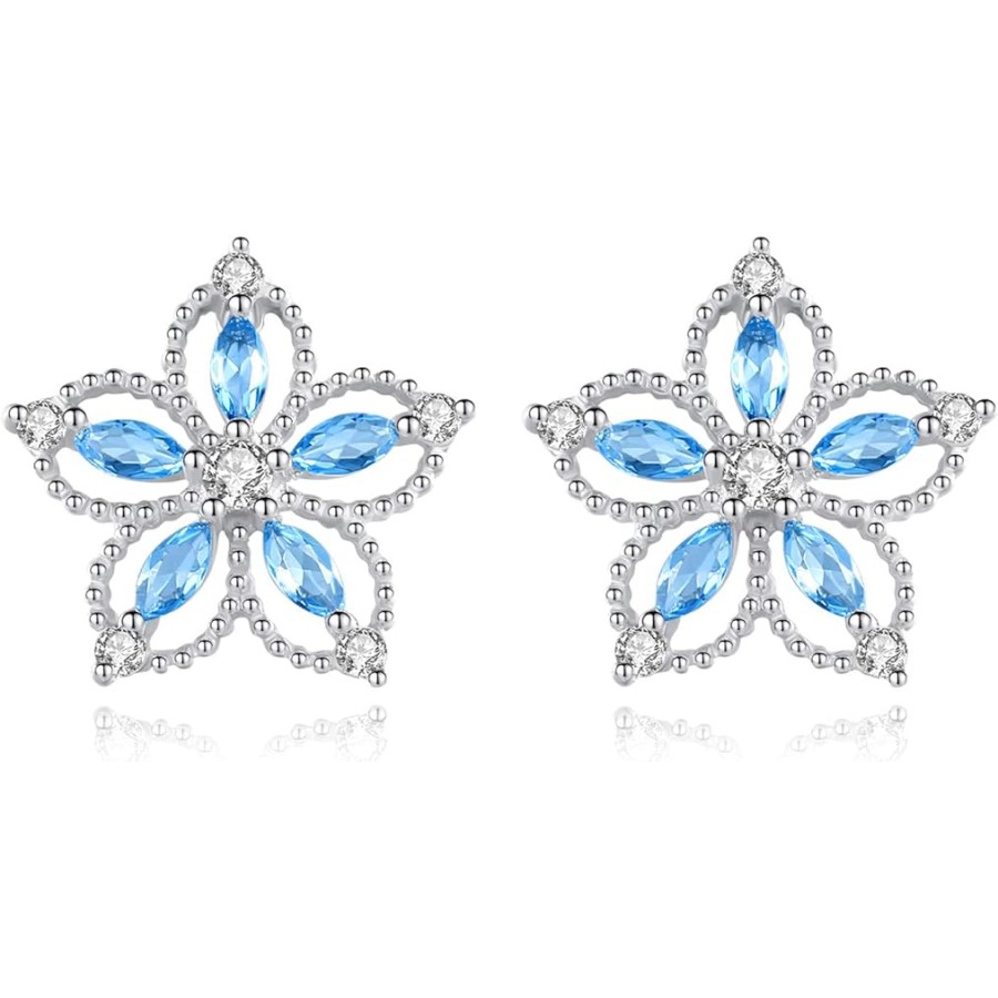 VIKI LYNN 925 Sterling Silver Hollow Flower Stud Earrings with Marquis Cut Cubic Zirconia for Women