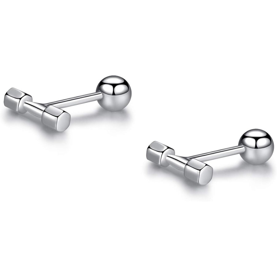 VIKI LYNN Sterling Silver Mini Barbell Dumbbell Stud Earrings for Women Men Fashion Jewelry 18K White Gold Plated