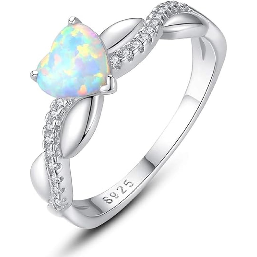 VIKI LYNN Created Synthetic Opal Ring Set 925 Sterling Silver Heart Promise Rings for Her