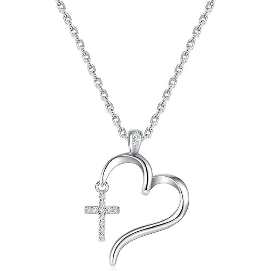 VIKI LYNN 925 Sterling Silver Heart and Cross Pendant Necklace for Women Jewelry