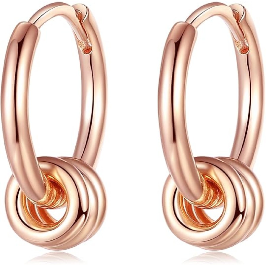 VIKI LYNN 18K Rose Gold Plated Endless Hoop Earrings for Women Sterling Silver Dangle Earrings