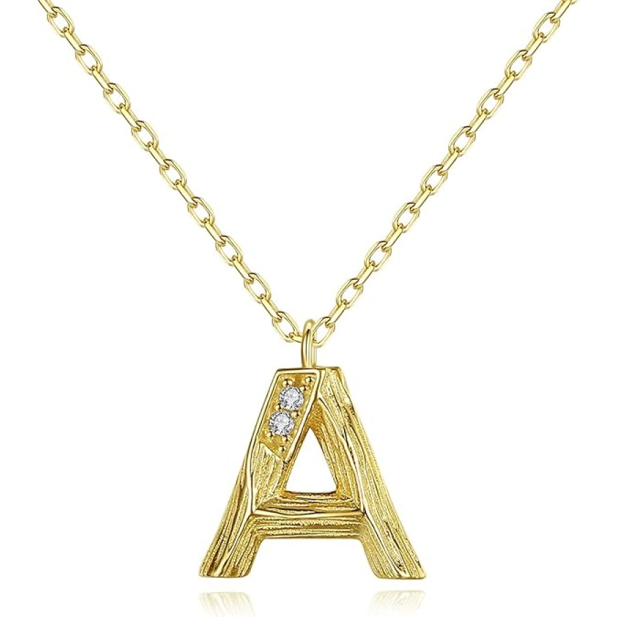 VIKI LYNN 18K Gold Plated Sterling Silver Textured Alphabet Letters Initial Pendant Necklace for Women (A-Z)