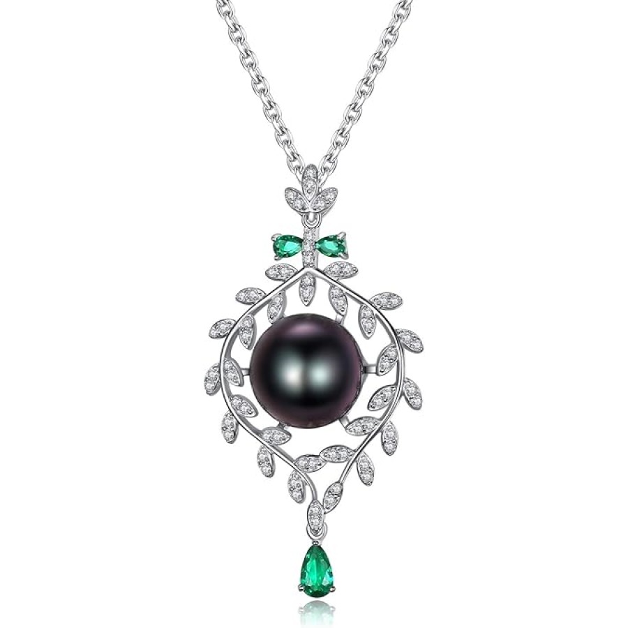 VIKI LYNN AAA 10-11mm Tahitian Cultured Black Pearl Pendant Necklace for Women 18K Gold Plated CZ