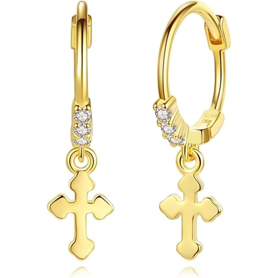 VIKI LYNN 18K Gold Plated Hoop Earrings Cross Crucifix Drop Dangle Earrings for Women