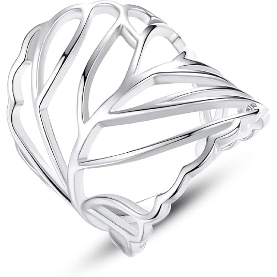 VIKI LYNN 925 Sterling Silver Leaf Ring Open Hollow Band Gifts for Women