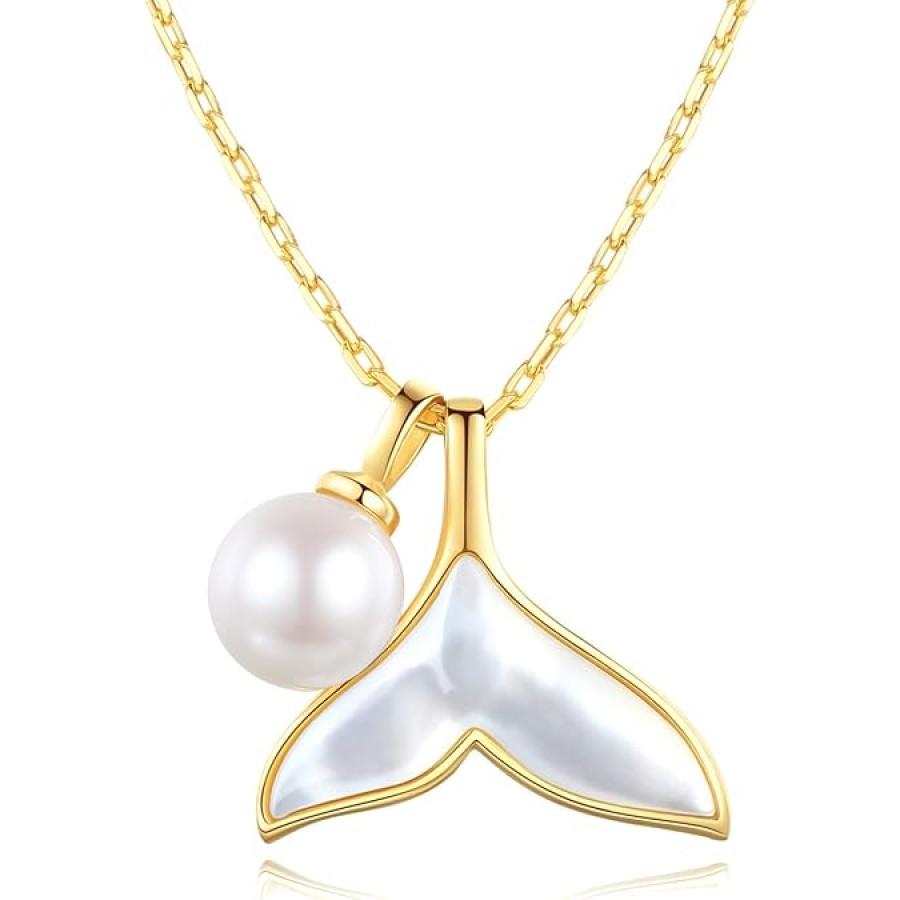 VIKI LYNN Fishtail Necklace 18K Gold Plated Mother of Pearl Mermaid Tail Pendant Necklace