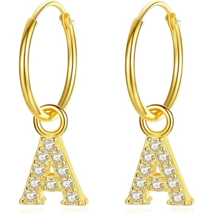 VIKI LYNN 18K Gold Plated Small Huggie Hoop Earrings Cubic Zirconia Drop Dangle Initials Letter Earrings for Women Girls   Letter A (A-Z)