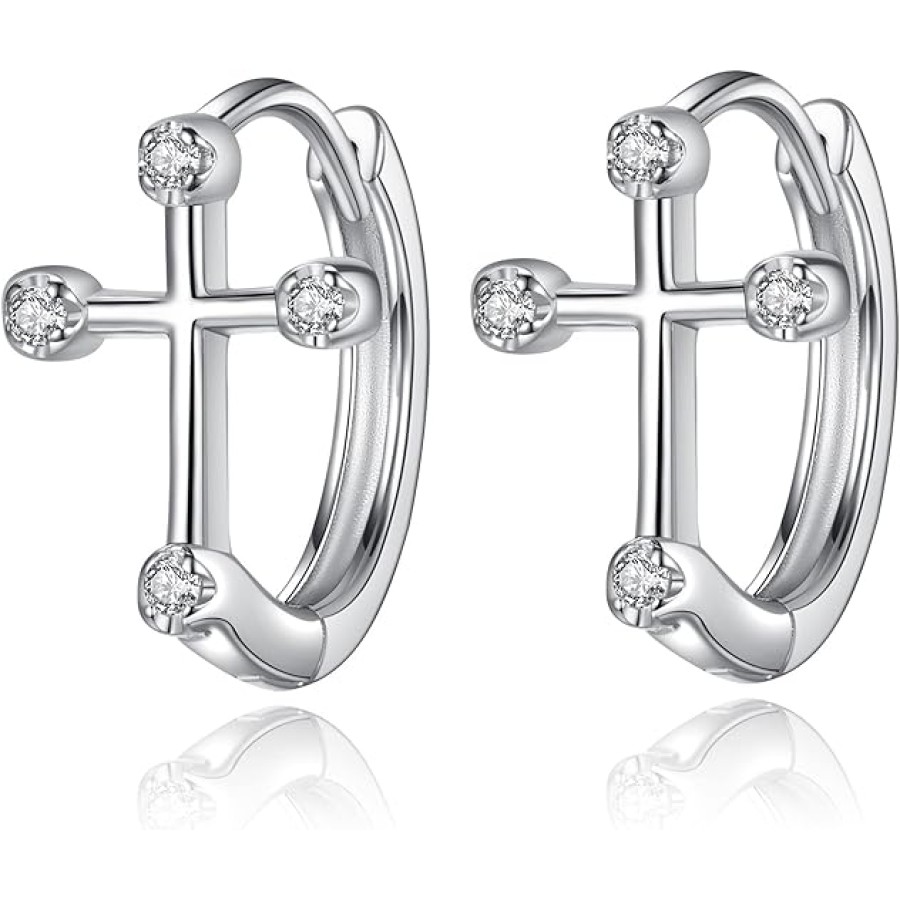 VIKI LYNN 925 Sterling Silver Cross Crucifix Hoop Earrings for Women Men