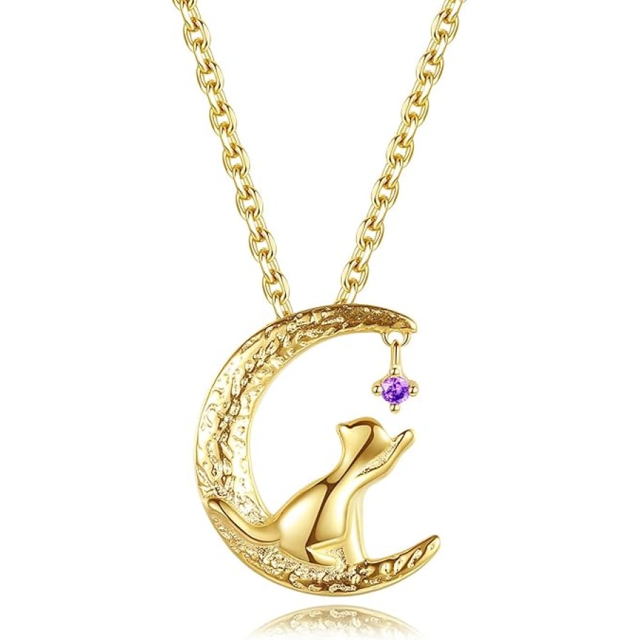 VIKI LYNN 18K Gold Plated Sterling Silver Moon Cat Necklace for Women