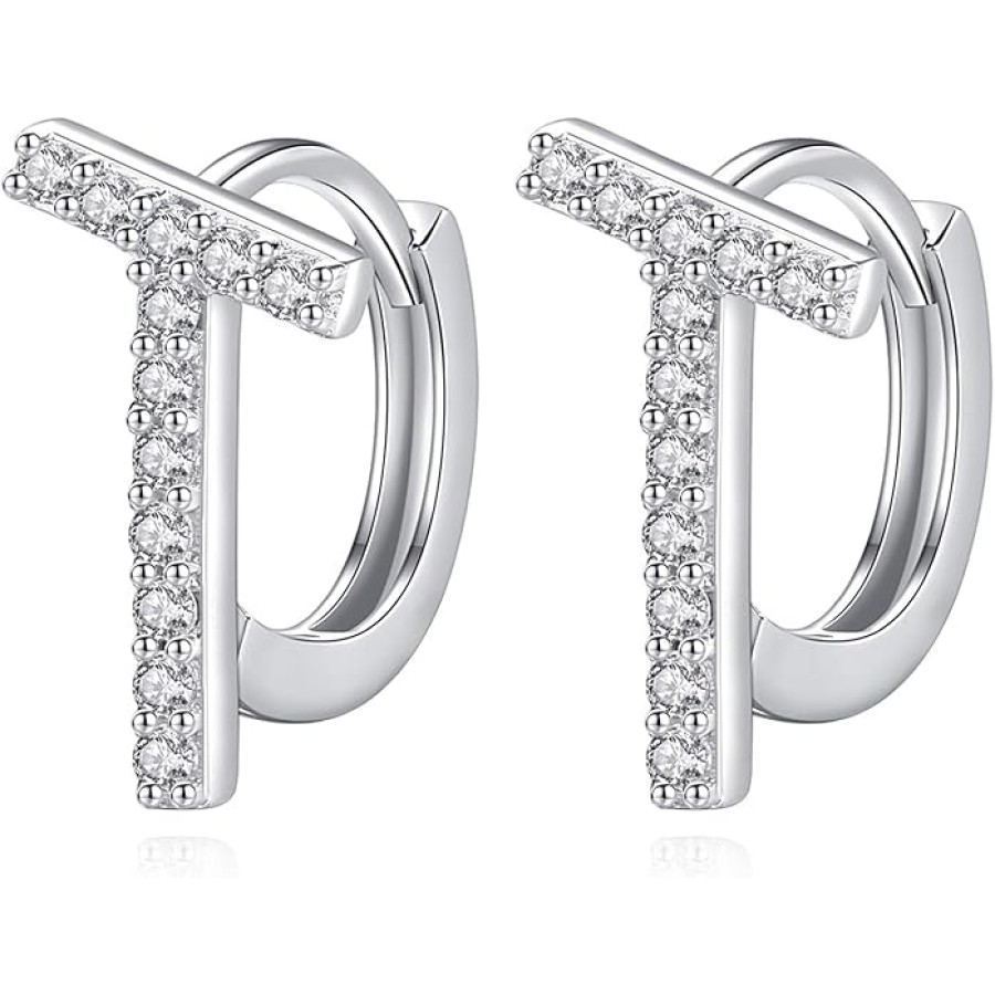 VIKI LYNN 925 Sterling Silver Initial Hoop Earrings Cubic zirconia Letter A-Z Name Alphabet Earrings for Women (A-Z)