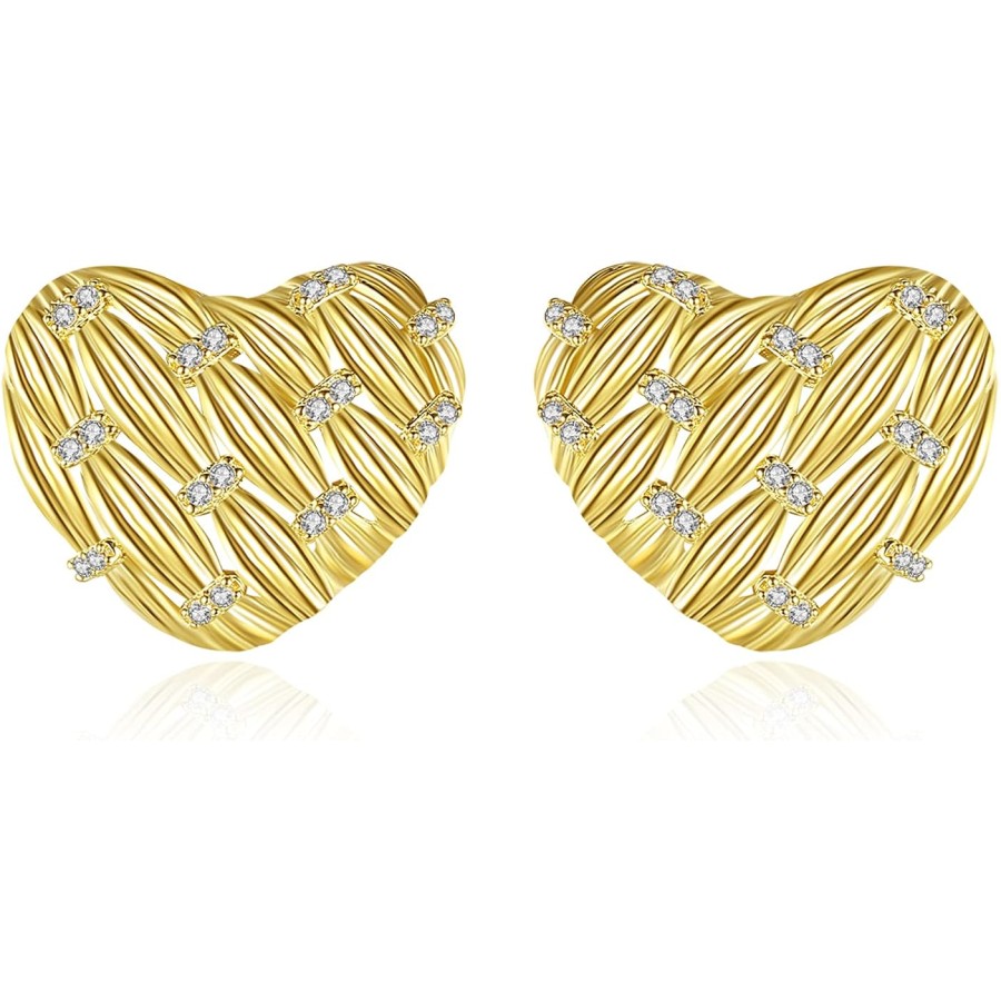 VIKI LYNN Woven Love Heat Stud Earrings with Cubic Zirconia 18K Gold Plated Copper Jewelery