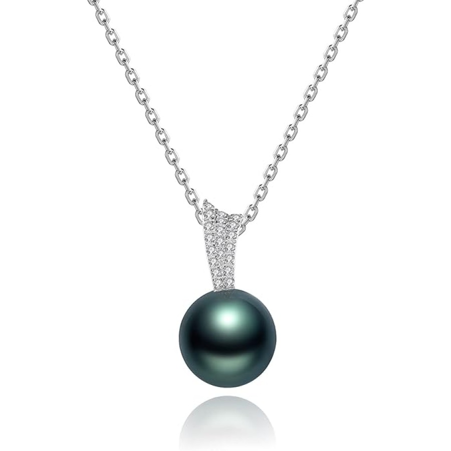 VIKI LYNN 3A 9-10mm Black Tahitian Pearl Pendant Necklace Wedding Gift for Women