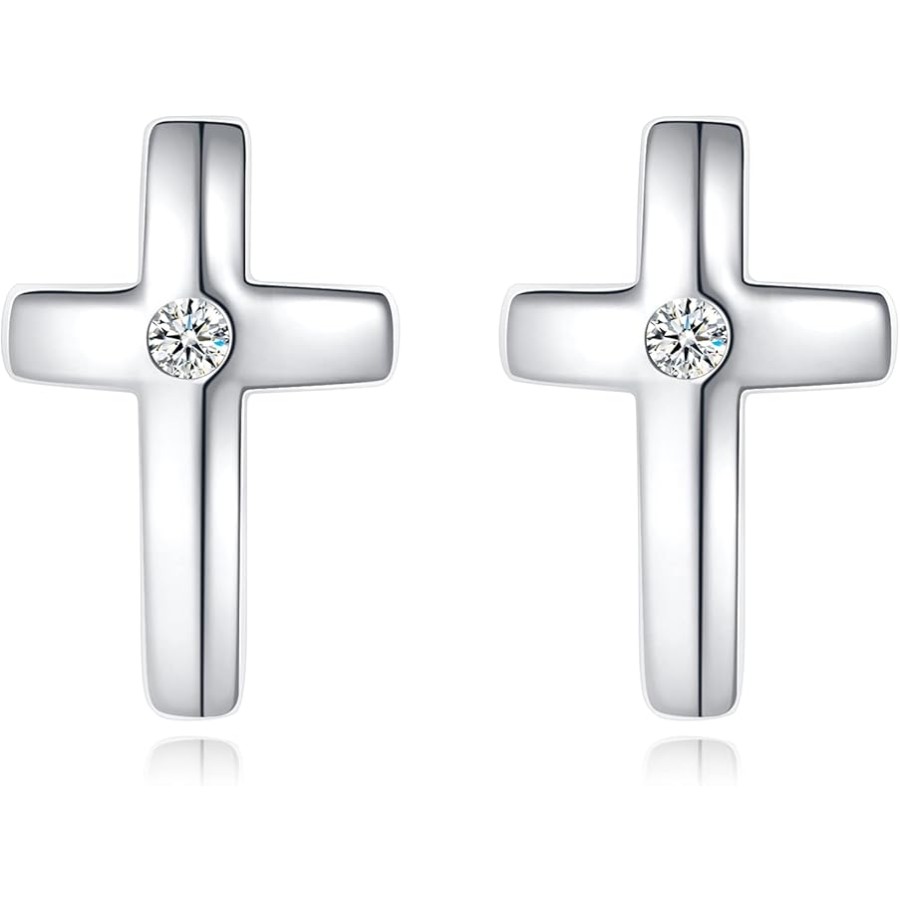 VIKI LYNN 925 Sterling Silver Classic Cross Stud Earrings for Women Men Couples