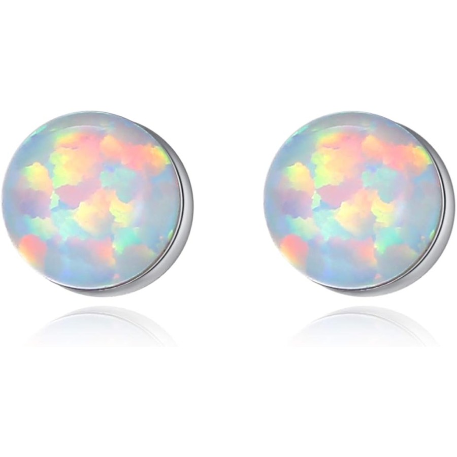 VIKI LYNN 18K White Gold Plated 4mm Round White Opal Stud Earrings Jewelry for Women