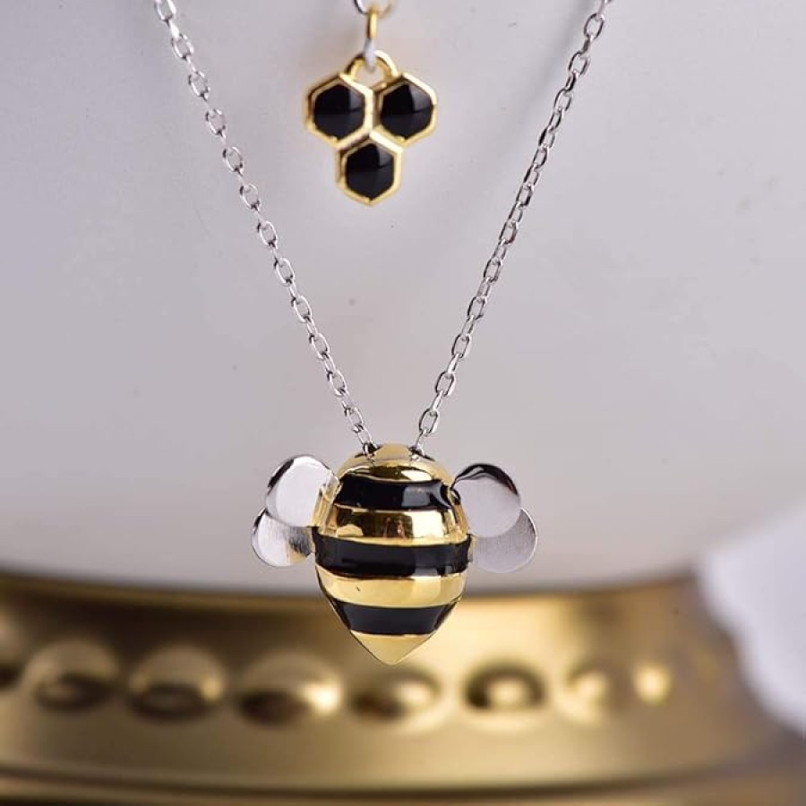 VIKI LYNN 925 Sterling Silver Honeybee Lovely Bee Pendant Necklace Jewelry for Women