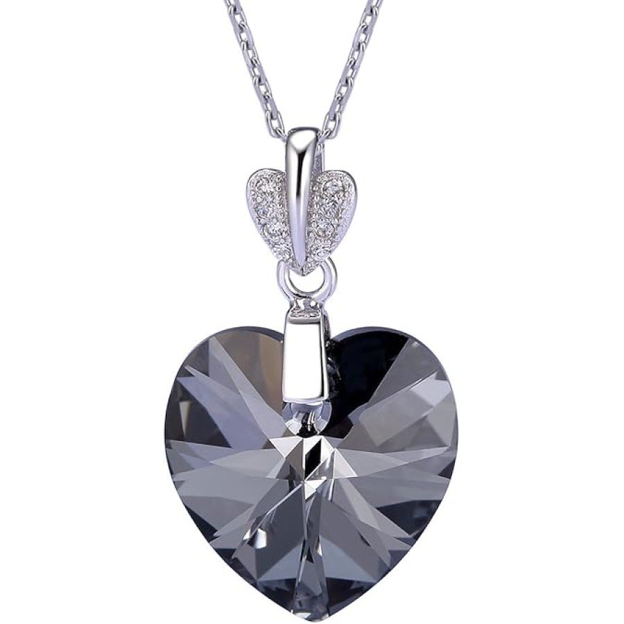 VIKI LYNN Heart Crystal Necklace Sterling Silver Jewelry for Women,18 "