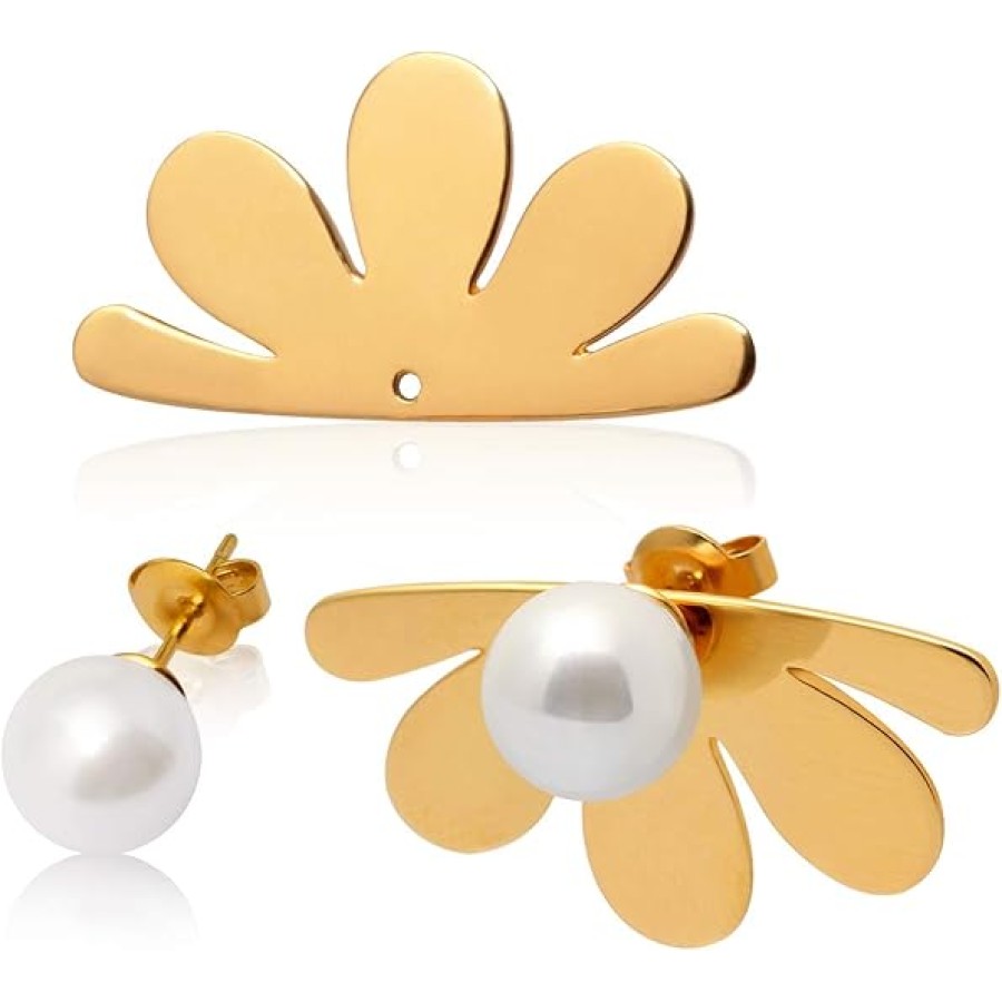 Faux Pearl Stud Earrings for Women 2 in 1 Flower Earrings -VIKI LYNN